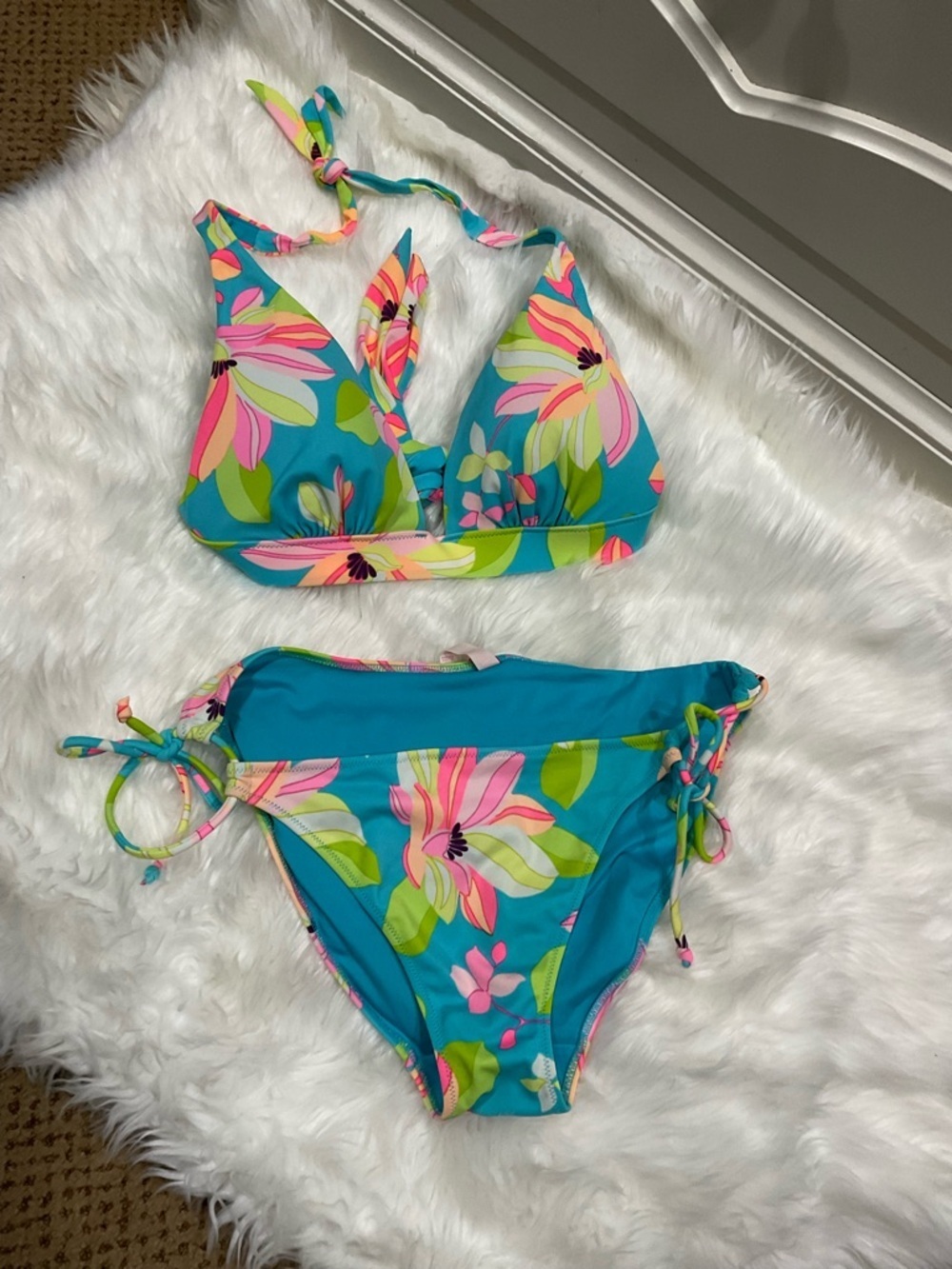 Victoria's Secret Teal Floral Halter Two-Piece Bikini